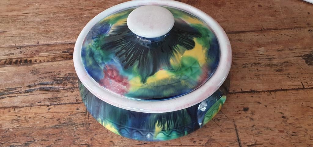 Vintage koekjespot voorraadpot vloeiend druipglazuur, Antiek en Kunst, Antiek | Keramiek en Aardewerk, Ophalen of Verzenden