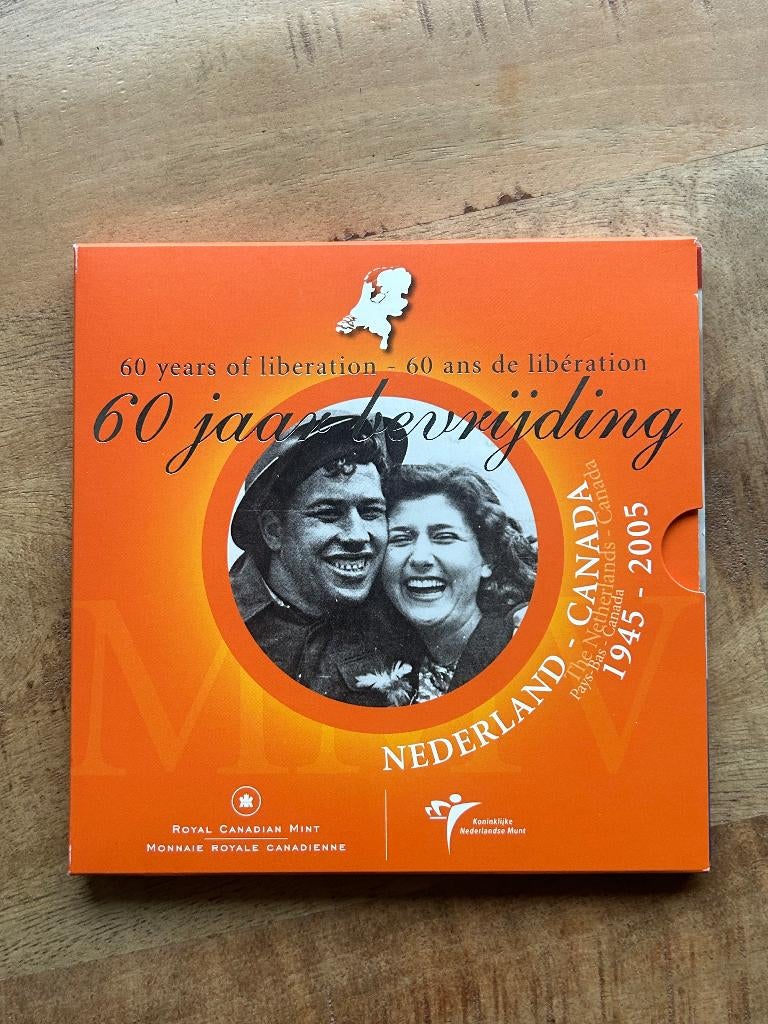 Zilveren 60 jaar bevrijding Nederland - Canada munt, Postzegels en Munten, Munten | Nederland, Ophalen of Verzenden, Koningin Beatrix