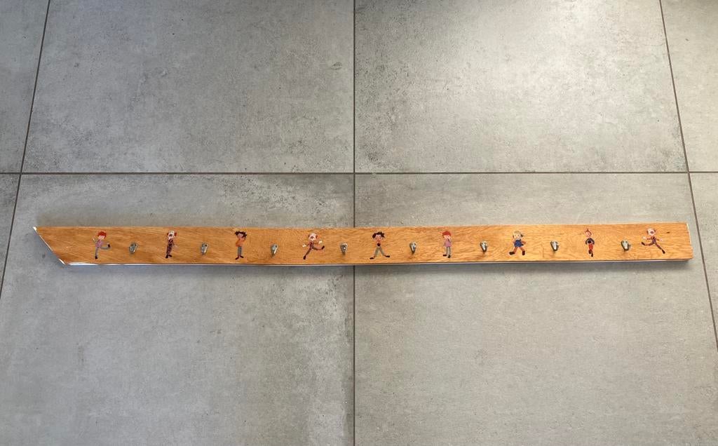 Vintage houten kinderkapstok lengte 150 cm breedte 8 cm, Ophalen, Gebruikt, Hout, Wandkapstok