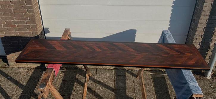 Houten tafelblad met rvs rand (buitenkeuken), Huis en Inrichting, Tafels | Eettafels, Nieuw, Minder dan 50 cm, 200 cm of meer