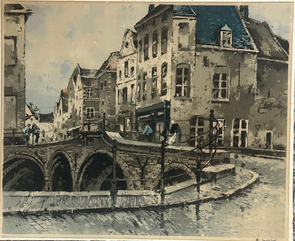 Ferdinand Luigini - Ets/Aquatint, Antiek en Kunst, Kunst | Etsen en Gravures, Stadsgezicht, Ophalen of Verzenden, Gesigneerd, 50 cm