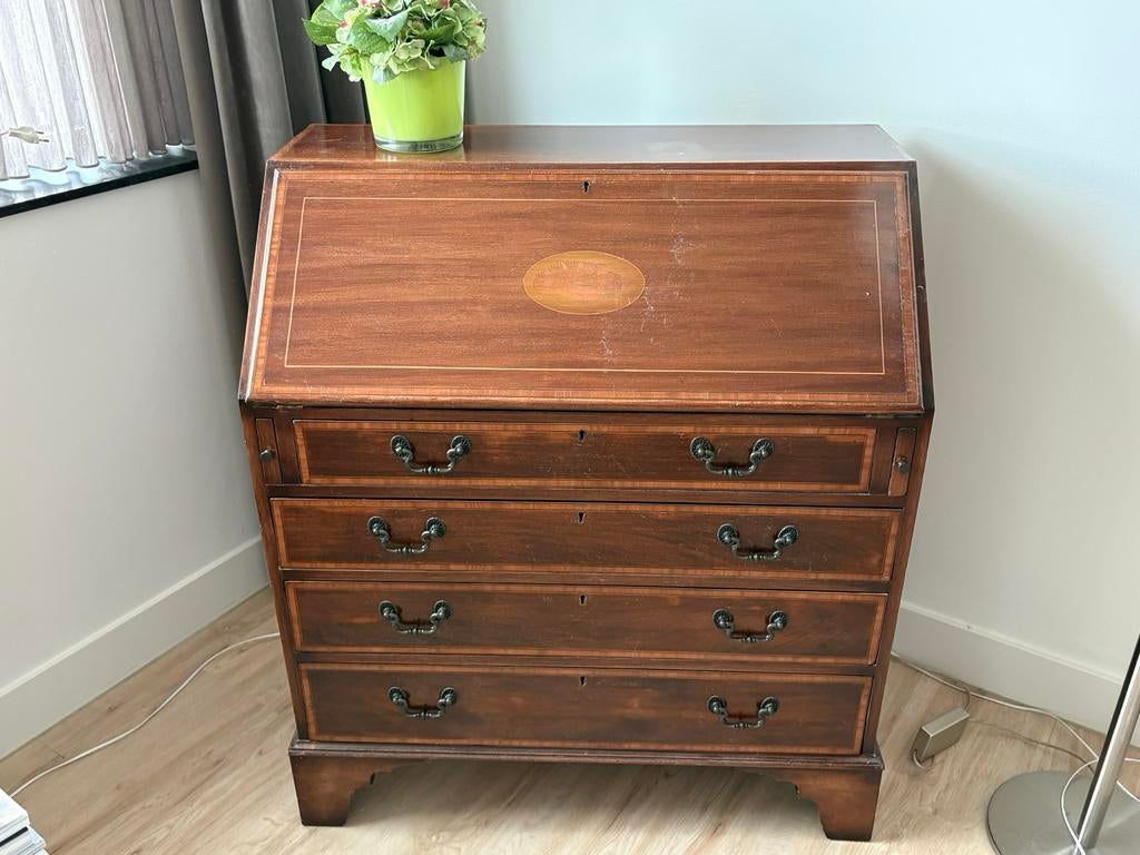 Antieke Secretaire Mahoniehout met Inlegwerk, Ophalen, Gebruikt