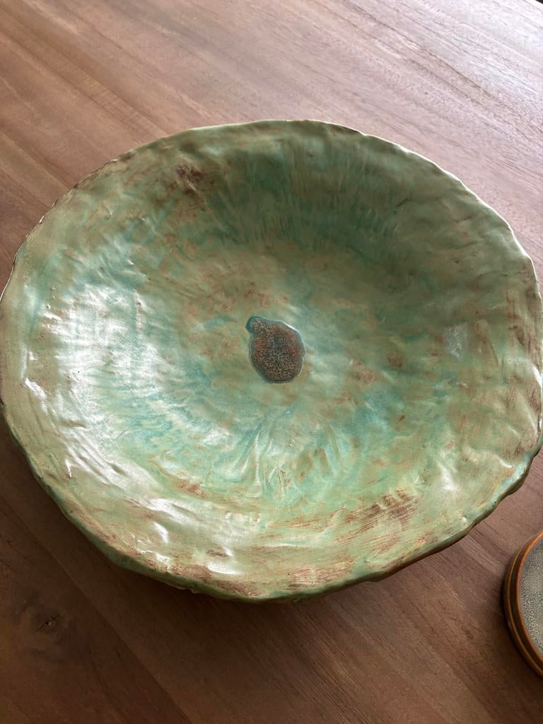 Jade Groene Handgemaakte Keramiek Schaal, Ophalen, Gebruikt, Porselein of Keramiek, Schaal