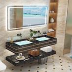 Zwarte marmer badkamermeubel met dubbele wasbak, 100 tot 150 cm, Nieuw, Ophalen of Verzenden, Minder dan 100 cm