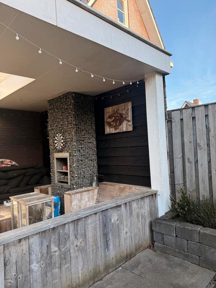 Houten overkapping 600 x 400 met steigerhouten meubels, Tuin en Terras, Overkappingen, Gebruikt, Overige typen, Ophalen of Verzenden