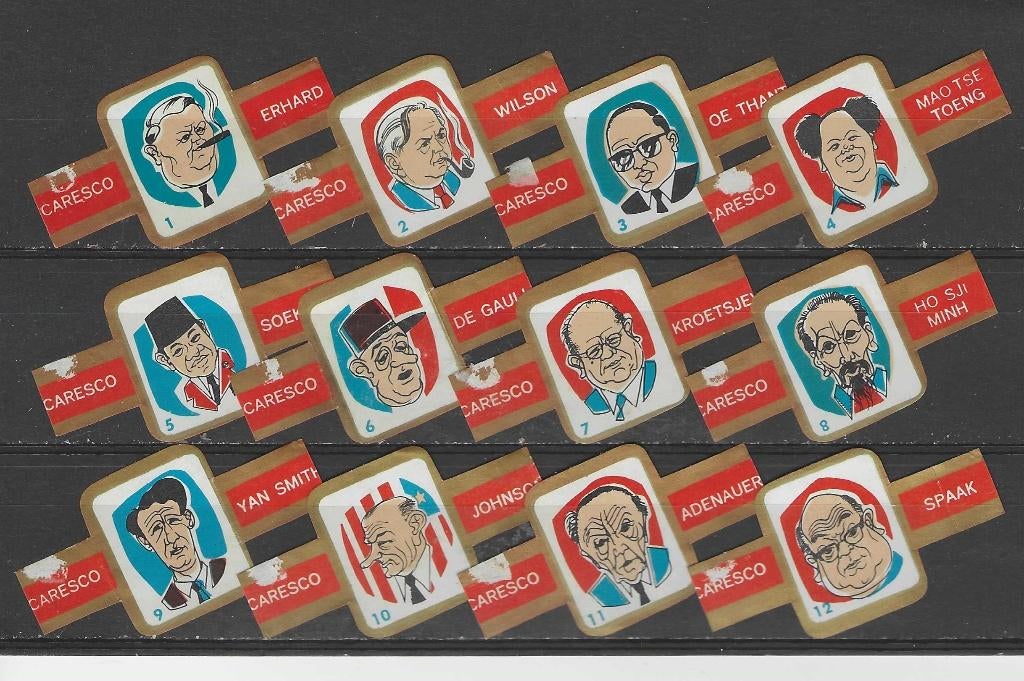 reeks 3067  wereld leiders    - 1-12   sigarenbanden, Ophalen of Verzenden, Zo goed als nieuw, Sigarenbandjes