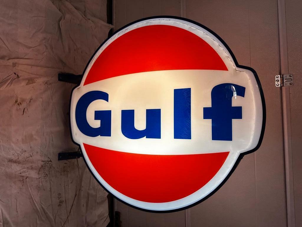 Oude Gulf dubbelzijdige reclame lichtbak 100cm vaste prijs!, Verzamelen, Merken en Reclamevoorwerpen, Gebruikt, Lichtbak of (neon) lamp