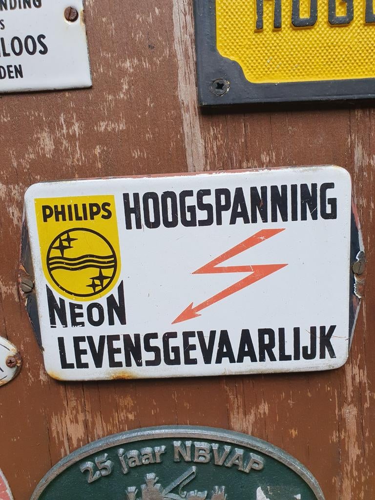 Emaille Philips Neon Hoogspanning Levensgevaarlijk Emaille B, Ophalen of Verzenden