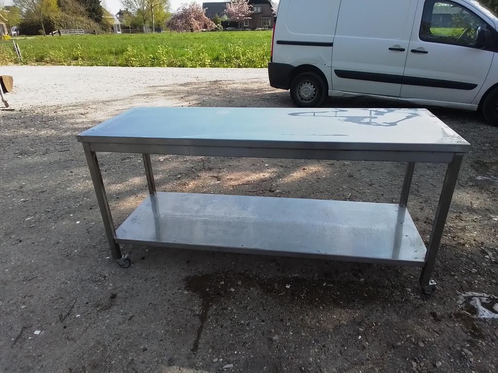 Te koop rvs tafel, Huis en Inrichting, Tafels | Eettafels, Ophalen, Rechthoekig, 200 cm of meer, 50 tot 100 cm