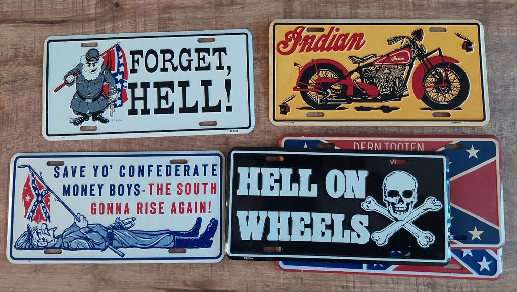 Set van 6 decoratieve metalen borden - Indian, Hell on Wheel, Ophalen, Reclamebord
