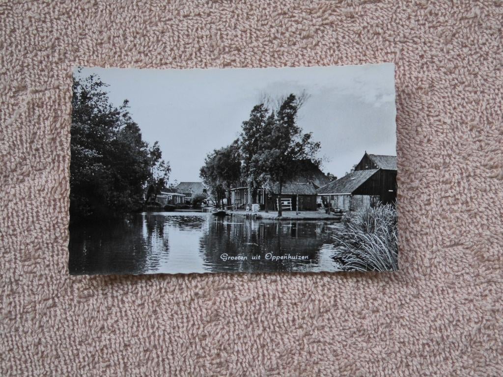 Oppenhuizen bij Sneek, boerderij / watersport. Top en twell, Ophalen of Verzenden, 1940 tot 1960, Ongelopen, Friesland