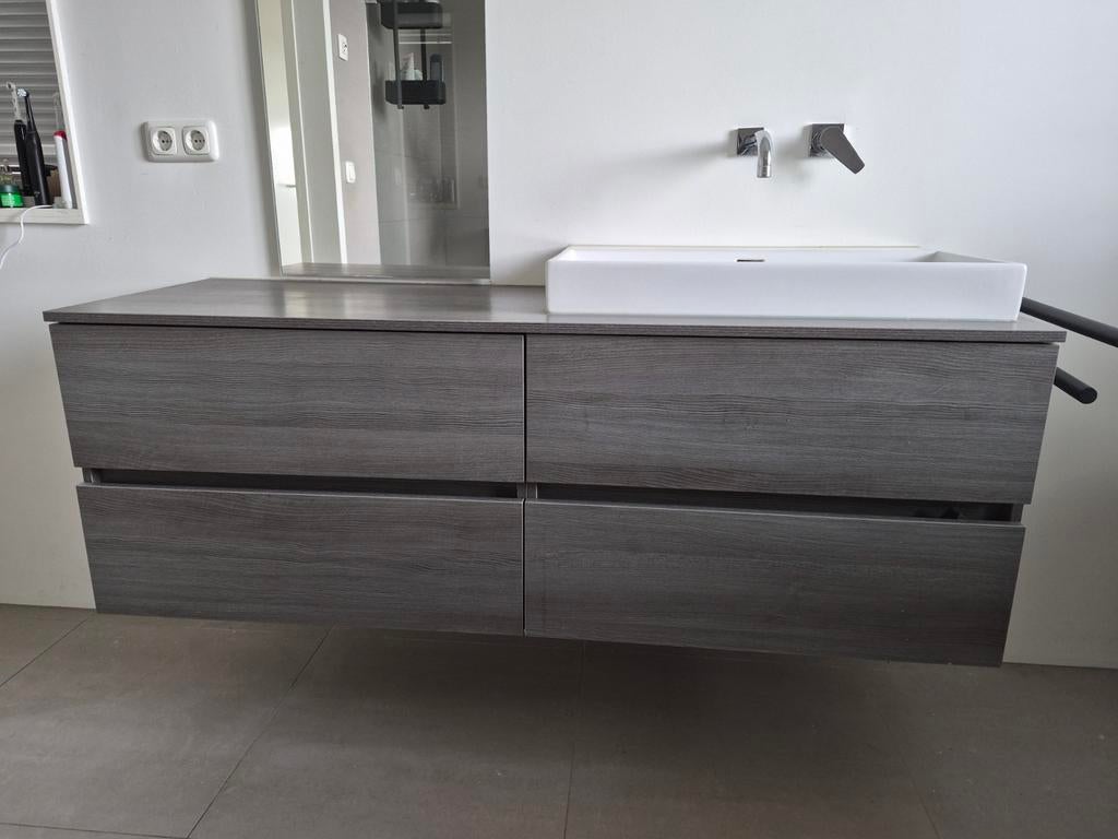 Modern badkamermeubel met Clou wasbak - Grafiet look, Huis en Inrichting, Badkamer | Badkamermeubels, Ophalen, Gebruikt, 100 tot 150 cm