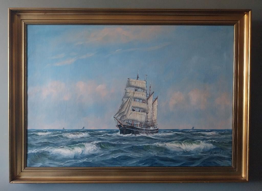 Sven Arvidsen (1908–1981) - Driemaster op volle zee - 1970, Antiek en Kunst, Ophalen