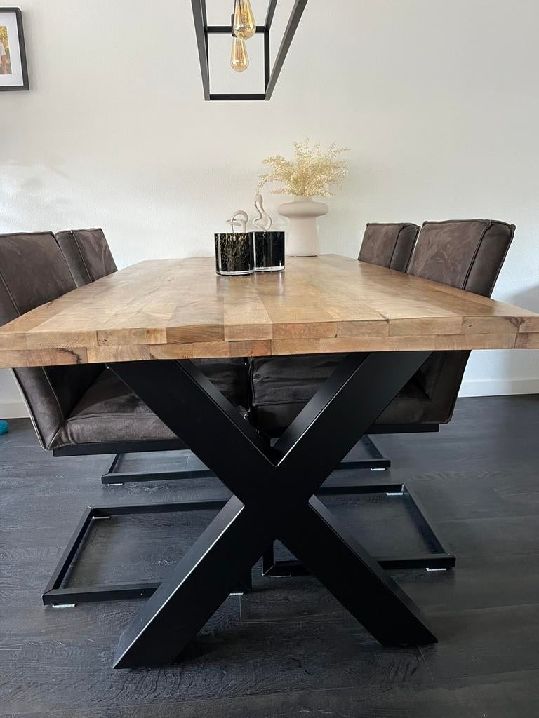 Eettafel mangohout, Ophalen, Zo goed als nieuw, Rechthoekig, 50 tot 100 cm