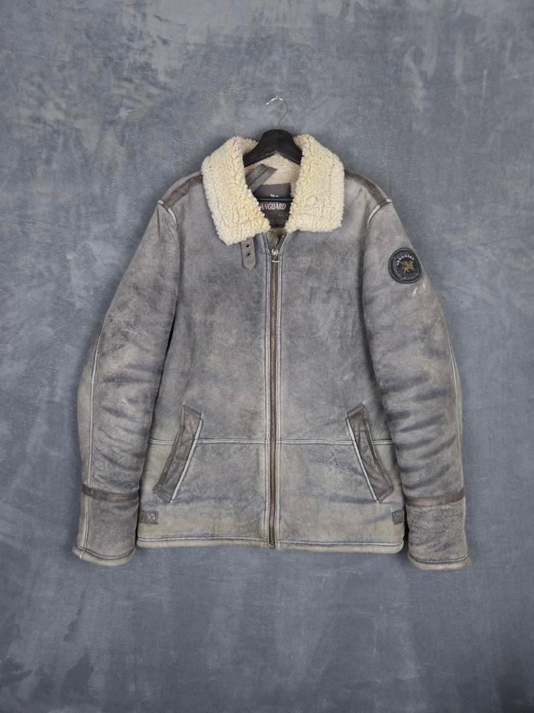 Pme Vanguard Sheepskin Jas Piloten XL Bontkraag Leer Grijs, Kleding | Heren, Jassen | Winter, ., Maat 56/58 (XL), Ophalen of Verzenden