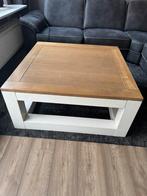Grote massief houten salontafel witte poten lades, Ophalen, Vierkant, Zo goed als nieuw, Minder dan 50 cm