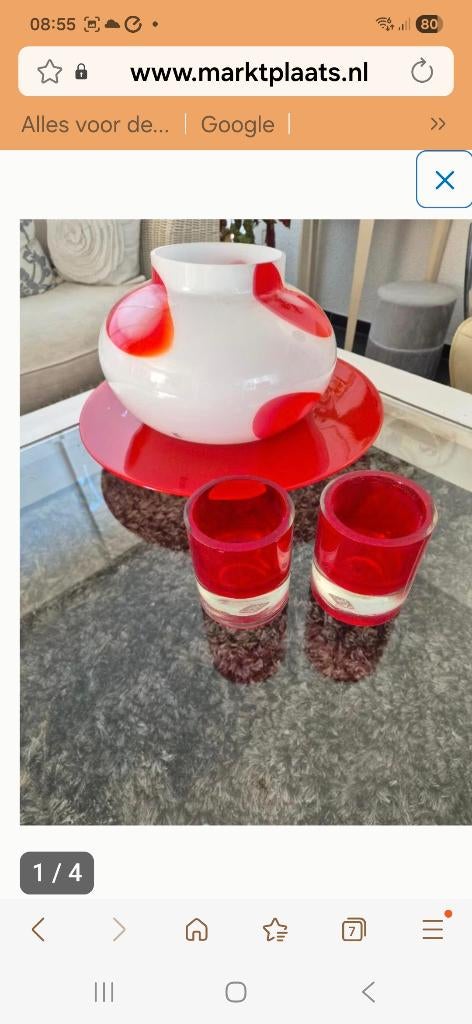 Mooi set woonaccecoires, Huis en Inrichting, Ophalen, Minder dan 50 cm, Rood, Glas