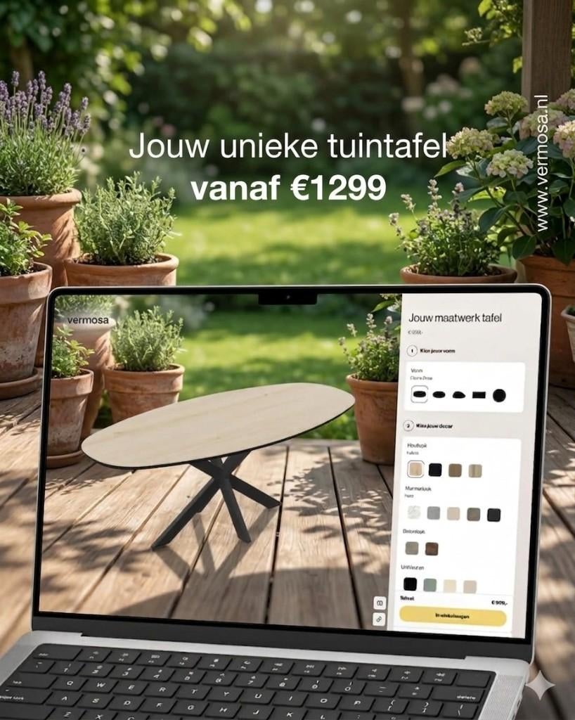 Tuintafel 3 meter - maatwerk - Vermosa, Tuin en Terras, Verzenden, Nieuw, Rechthoekig, Overige materialen