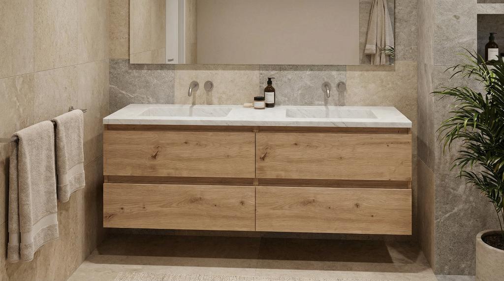 Luxe badmeubelset 140 cm met écht marmeren wastafel, Ophalen, 100 tot 150 cm, Nieuw, Minder dan 100 cm