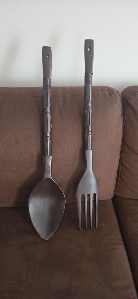 Grote houten lepel en vork, decoratie, Ophalen of Verzenden