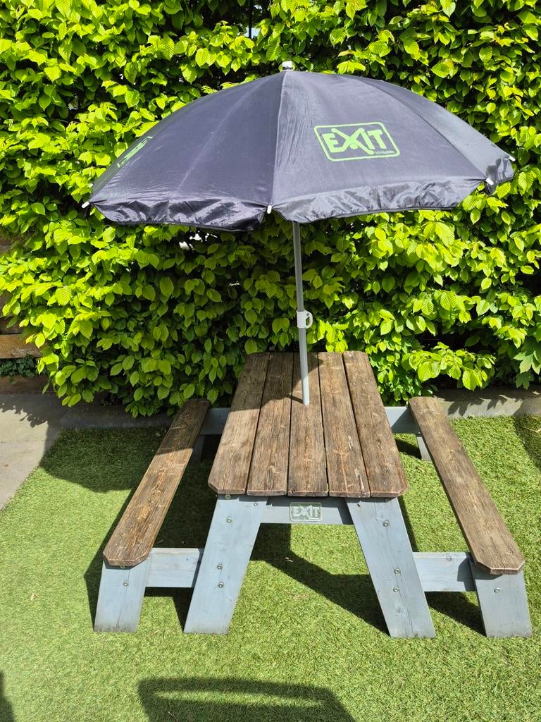 Kinderpicknicktafel met parasol - Exit, Gebruikt, Rechthoekig, Hout, Ophalen