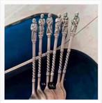 Prachtig lepeldoosje met 6 verzilverde apostel gebaksvorkjes, Antiek en Kunst, Curiosa en Brocante, Ophalen of Verzenden