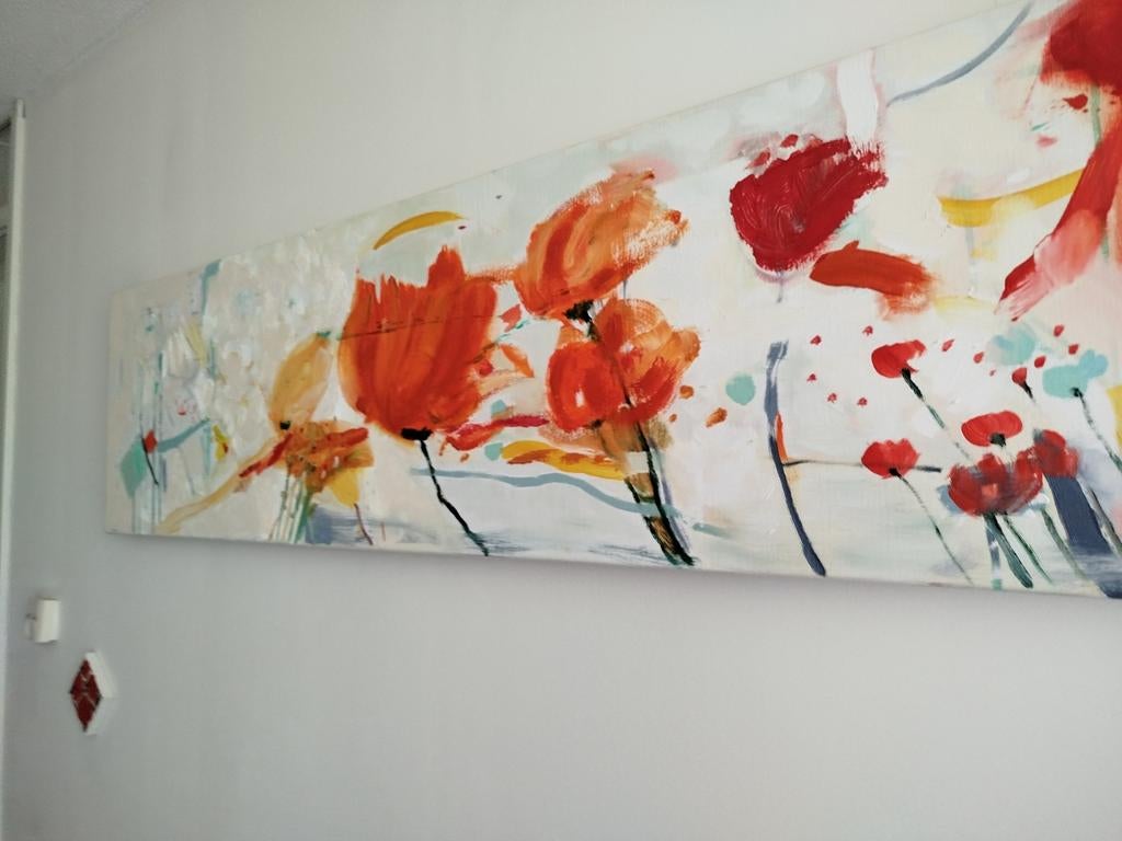 Een schilderij waar je vrolijk van wordt. 180 x 40 cm, Antiek en Kunst, Kunst | Schilderijen | Abstract, Ophalen of Verzenden