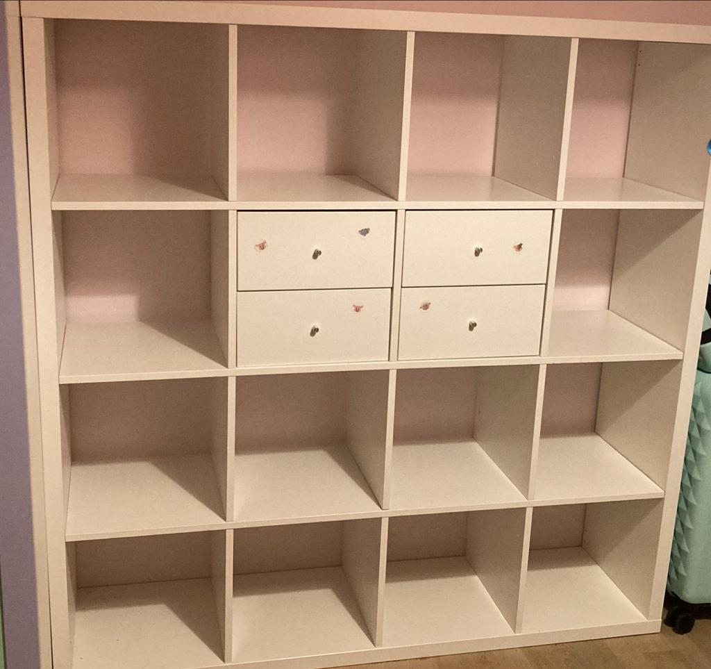 Ikea Kallax blokkenkast 16 vakken met lades, Huis en Inrichting, Ophalen, Overige materialen, Gebruikt, 100 tot 150 cm