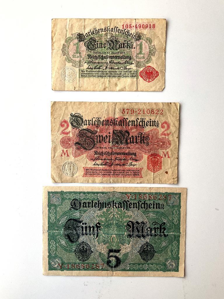 Duitse bankbiljetten 1914 set Darlehnskassenscheine - WOI, Postzegels en Munten, Bankbiljetten | Europa | Niet-Eurobiljetten, Verzenden