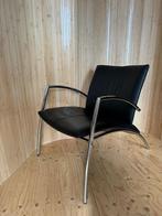 Vintage Kebe Armchair Fauteuil - Zwart Leer en Chroom, Ophalen, Gebruikt, 50 tot 75 cm, Leer