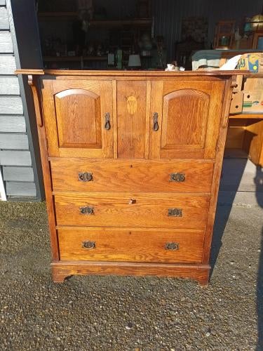 Klassieke massief eiken ladekast, Ophalen, Gebruikt, 100 tot 150 cm, Eikenhout