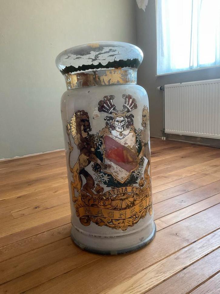 Grote Glazen Apothekerspot binnenkant is handgeschilderd, Antiek en Kunst, Antiek | Glas en Kristal, Ophalen of Verzenden