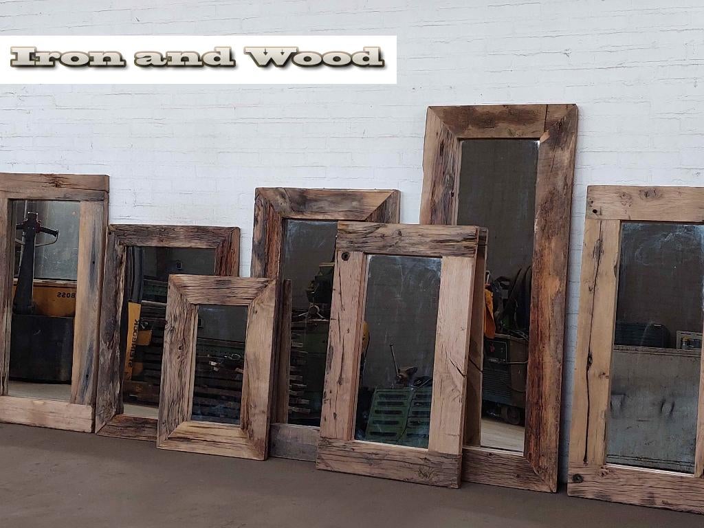 Spiegels met oud eiken wagonplanken - wagondelen lijst, Ophalen, 100 tot 150 cm, Nieuw, Rechthoekig