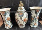 Prachtig Delfts aardewerk polychroom set met dekselpot, Ophalen of Verzenden