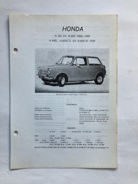 vraagbaak/werkplaats handleiding Honda N360-N400-N600 68-69, Ophalen of Verzenden