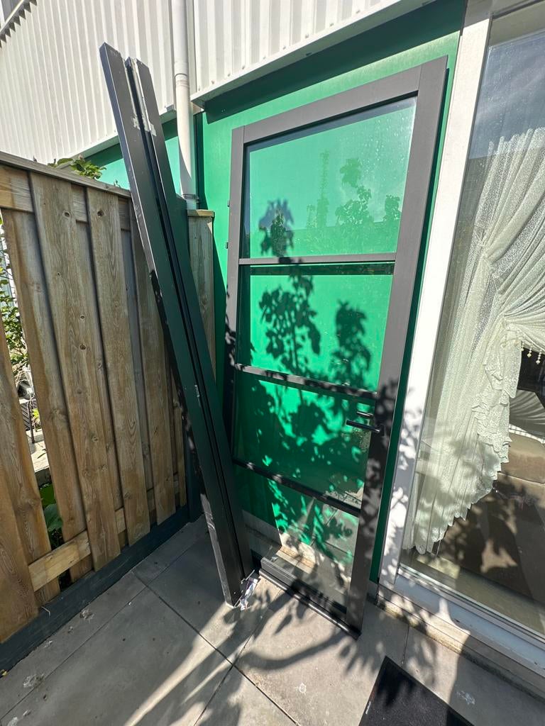 Stalen deur 230x92 cm met glas, Gebruikt, 80 tot 100 cm, 215 cm of meer, Binnendeur