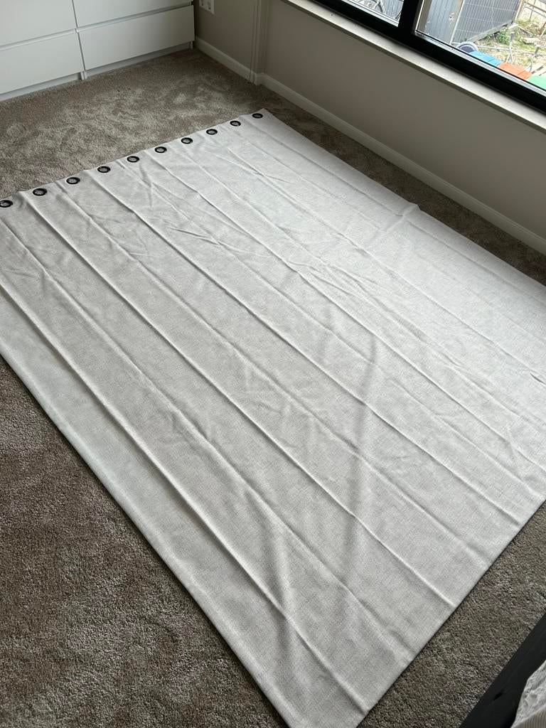 Sand ring gordijnen met zwarte roede, Ophalen, 200 cm of meer, Beige, Zo goed als nieuw