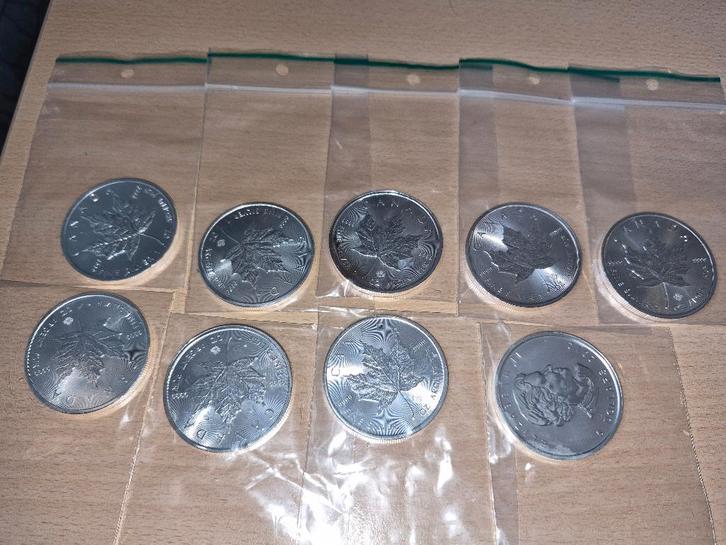 Maple Leaf - 1 Oz - 9x - .999 Zilver munten, Postzegels en Munten, Edelmetalen en Baren, Zilver, Ophalen of Verzenden