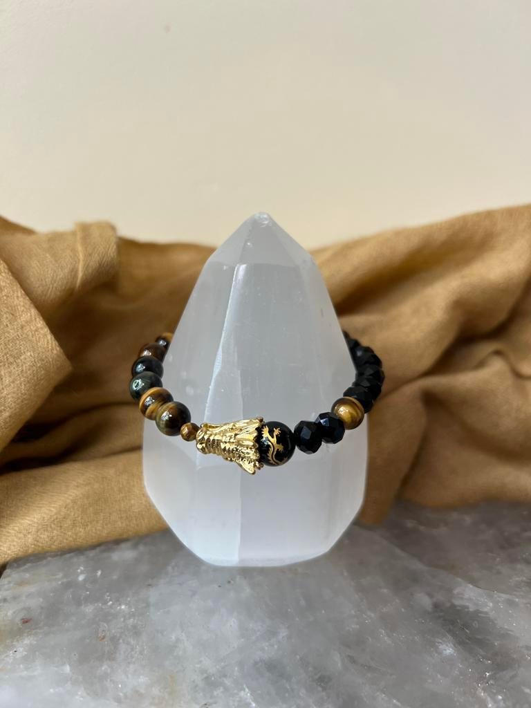 Tijgeroog obsidiaan draak beschermt aura straling moed, Ophalen of Verzenden, Nieuw, Met bedels of kralen