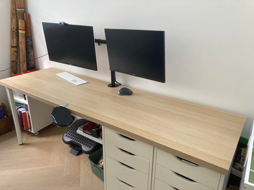 IKEA bureau/Tafelblad, wit gelazuurd eikenpatroon, 200x60, Ophalen, Overige typen, Scandinavisch, Spaanplaat of MDF