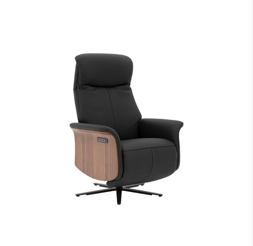 Relaxfauteuil goossens Finesse zwart leer lederen elektrisch, Huis en Inrichting, Ophalen, Zo goed als nieuw, 75 tot 100 cm, Leer
