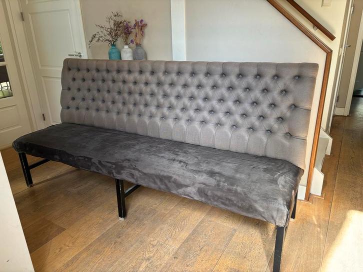 Grimaud eetkamerbank 2.20m - Les naturelles graphite 1007, Huis en Inrichting, Banken | Bankstellen, Gebruikt, Rechte bank, Vierpersoons of meer