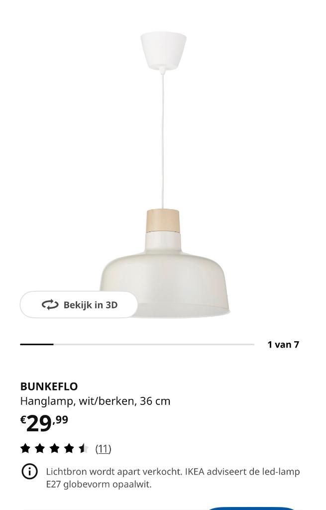 IKEA Bunkeflo lamp, Huis en Inrichting, Lampen | Hanglampen, Ophalen, Zo goed als nieuw, Metaal, Modern