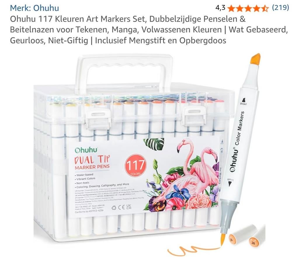 Ohuhu 117 Kleuren Art Markers Set - Nieuw & Ongebruikt, Hobby en Vrije tijd, Tekenen, Ophalen, Nieuw, Potlood of Stift
