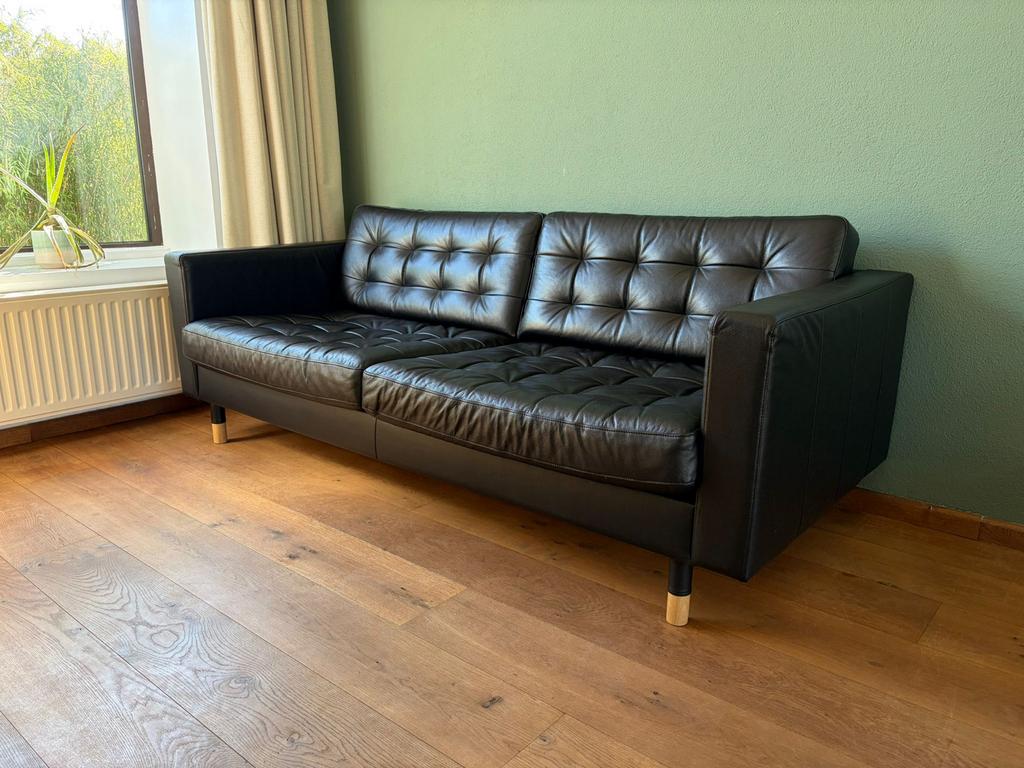 Ikea LANDSKRONA 3-zitsbank zwart leer, Ophalen, Gebruikt, Driepersoons, Rechte bank