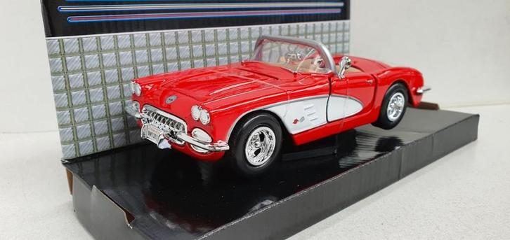 Chevrolet Corvette 1959 Rood-Wit 1:24, Hobby en Vrije tijd, Modelauto's | 1:24, Nieuw, Auto, Motormax, Ophalen of Verzenden