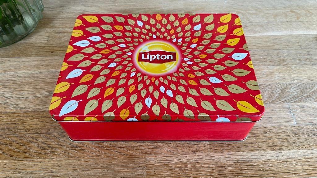 Lipton rood metalen blik / bewaardoos zgan, Verzamelen, Blikken, Ophalen of Verzenden, Zo goed als nieuw, Overige