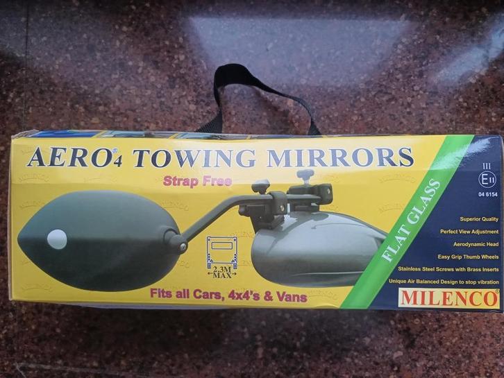 Milenco Aero 4 caravanspiegels · vlak glas · 1 keer gebruikt, Caravans en Kamperen, Caravan accessoires, Nieuw, Ophalen