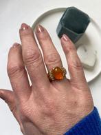 14 Karaat Gouden Ring Met Oranje Opaal, Ophalen of Verzenden, Zo goed als nieuw, 17 tot 18, Met edelsteen