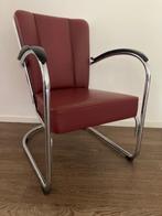 Gispen 412 fauteuil, hoogglans chroom, bordeauxrood leder, 75 tot 100 cm, Ophalen of Verzenden, Zo goed als nieuw, Metaal